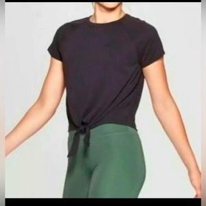 JoyLab Black Short Sleeve Tie Front Workout Top Size Extra Large